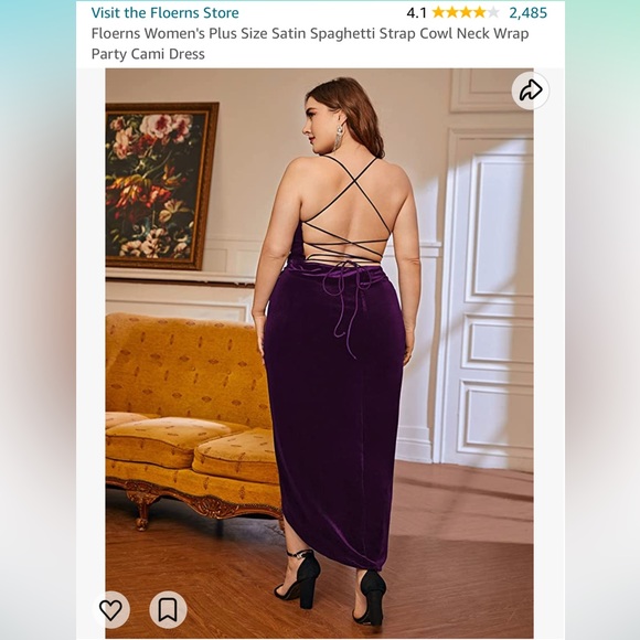 Women's Plus Size Satin Spaghetti Strap Cowl Neck Wrap Party Cami Dress - Picture 2 of 6